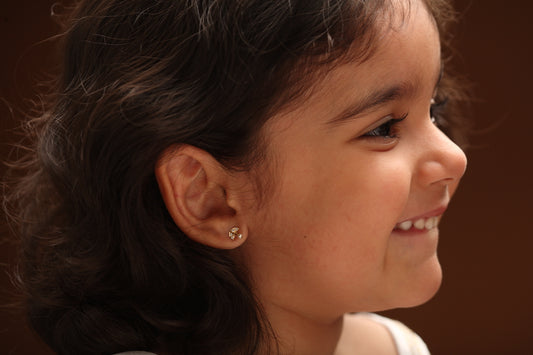 The Babyrasa Ashmita Leaf Gold, Pearl and Diamond Ear Studs by Rasvihar