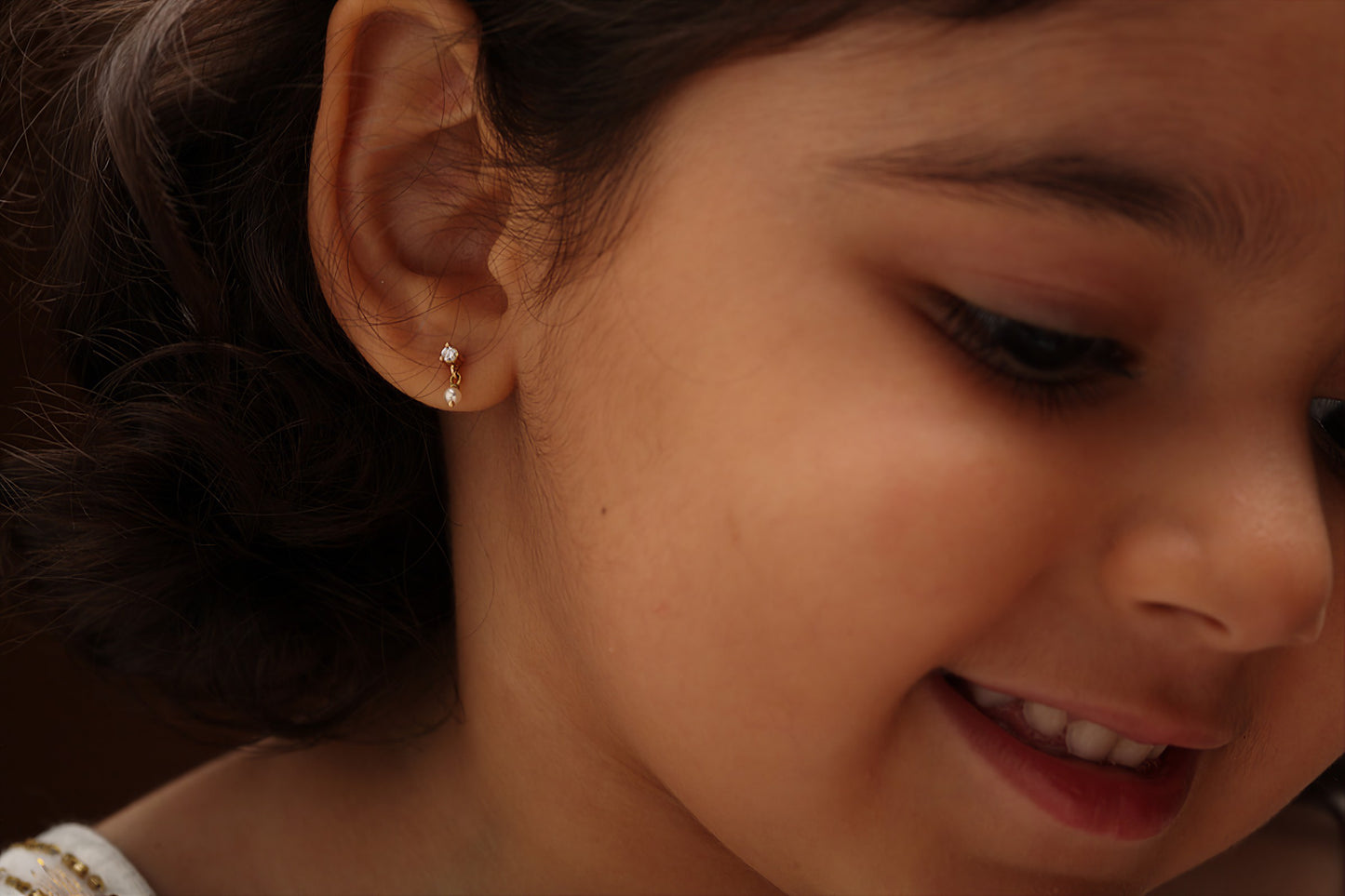 The Babyrasa Varsha Gold, Diamond and Pearl Ear Studs by Rasvihar