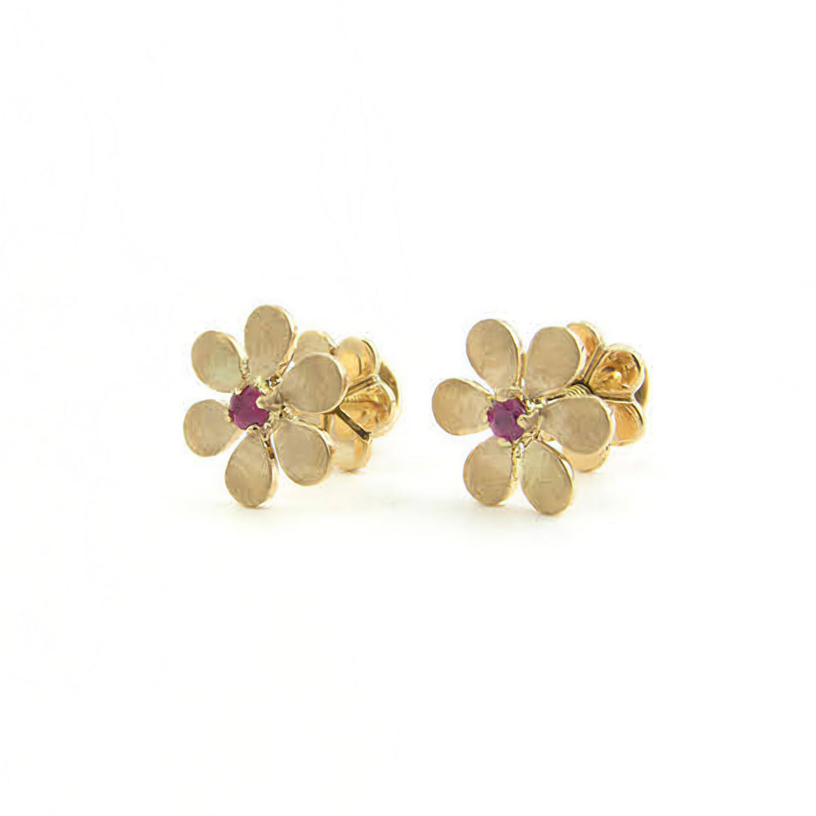 The Babyrasa Vanya Floral Gold and Ruby Ear Studs by Rasvihar