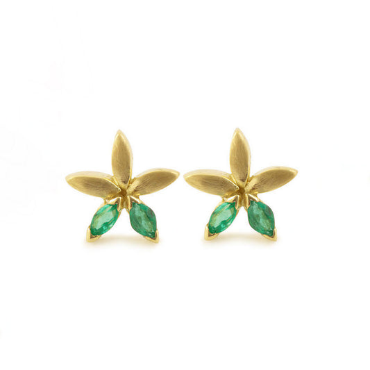 The Babyrasa Suhasi Petal Gold and Emerald Ear Studs by Rasvihar