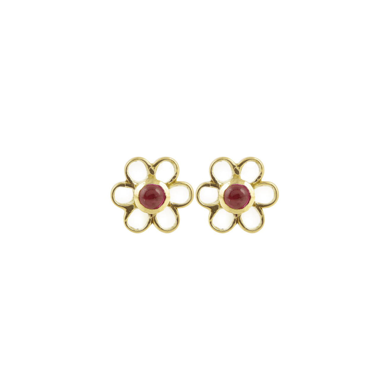 The Babyrasa Vibha Floral Gold and Ruby Ear Studs by Rasvihar