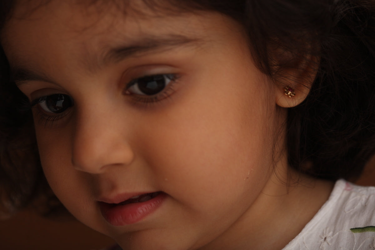 The Babyrasa Vibha Floral Gold and Ruby Ear Studs by Rasvihar