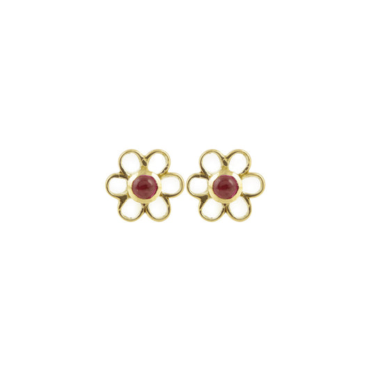 The Babyrasa Vibha Floral Gold and Ruby Ear Studs by Rasvihar