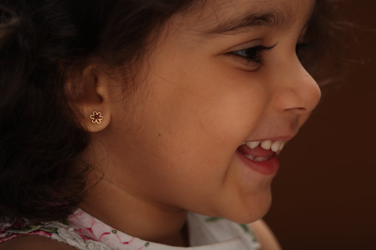 The Babyrasa Vibha Floral Gold and Ruby Ear Studs by Rasvihar