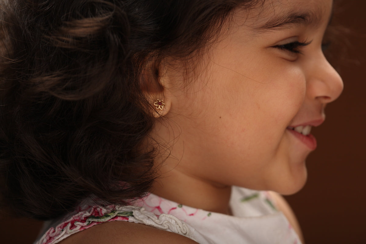 The Babyrasa Vibha Floral Gold and Ruby Ear Studs by Rasvihar