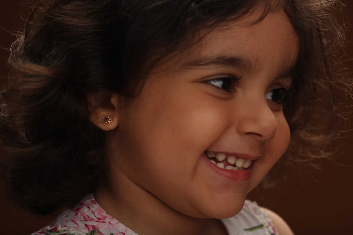 The Babyrasa Vibha Floral Gold and Ruby Ear Studs by Rasvihar