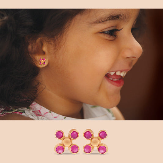 The Babyrasa Urja Floral Gold and Ruby Ear Studs by Rasvihar
