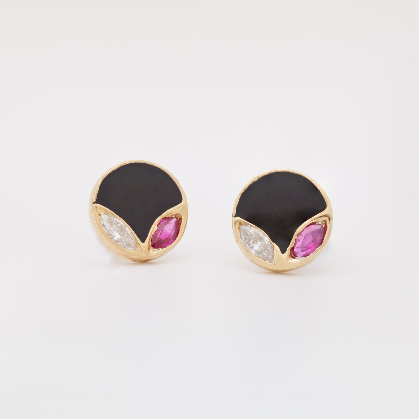 The Babyrasa Sumi Enamel Gold, Diamond and Ruby Ear Studs by Rasvihar