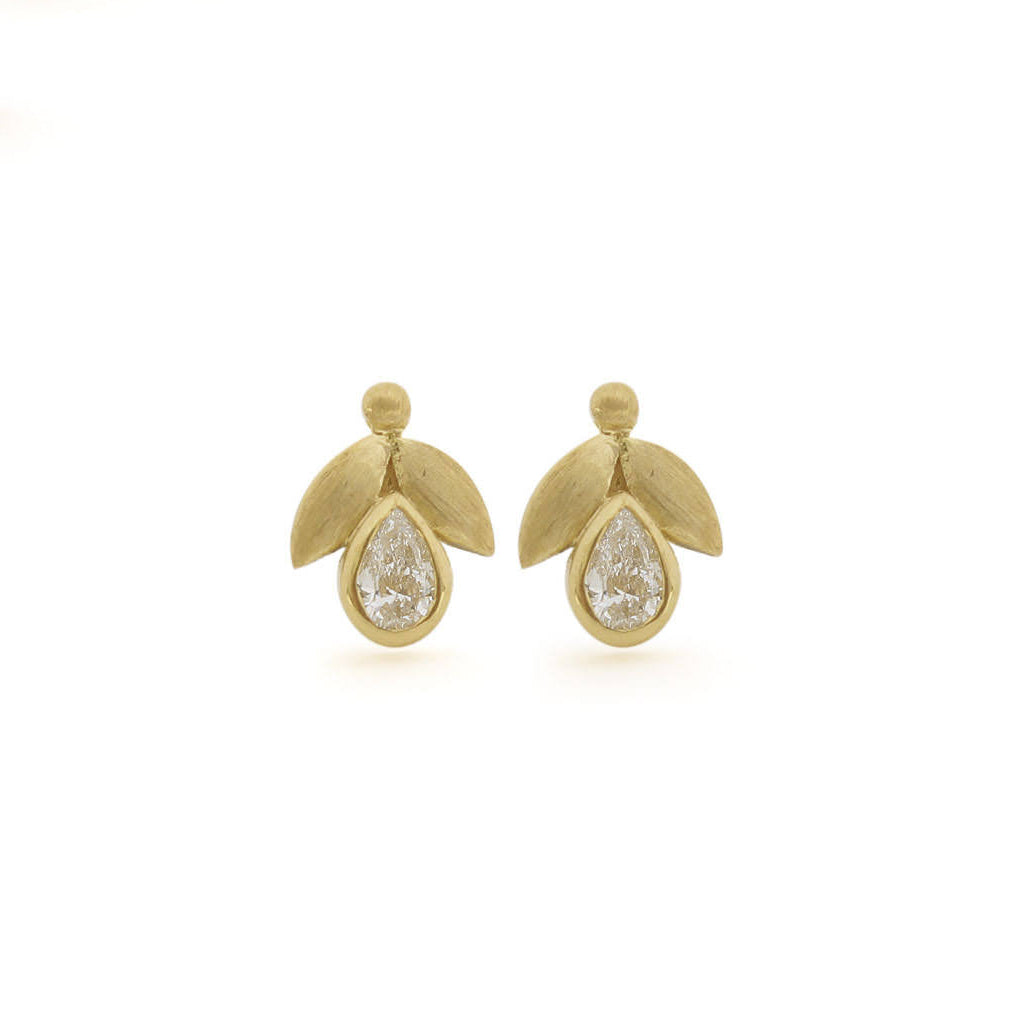 The Babyrasa Pranita Leaf Gold and Diamond Ear Studs by Rasvihar