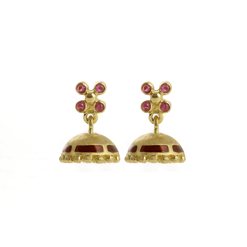 The Babyrasa Prema Enamel Gold, Diamond and Pearl Jhumka by Rasvihar
