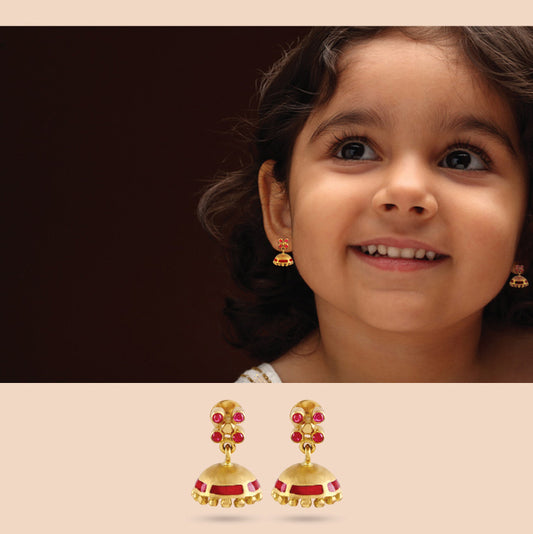 The Babyrasa Prema Enamel Gold, Diamond and Pearl Jhumka by Rasvihar