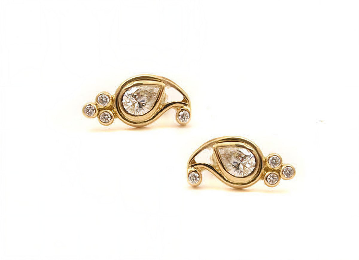 The Babyrasa Driti Paisley Gold and Diamond Ear Studs by Rasvihar