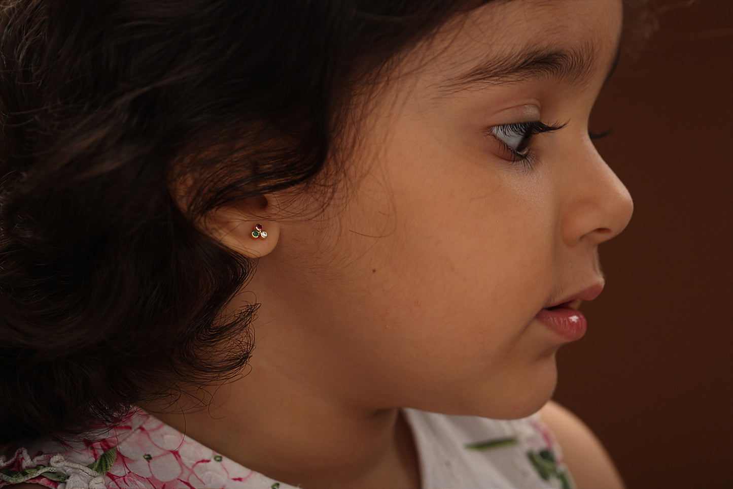 The Babyrasa Alena Floral Gold, Diamond, Emerald and Ruby Ear Studs by Rasvihar