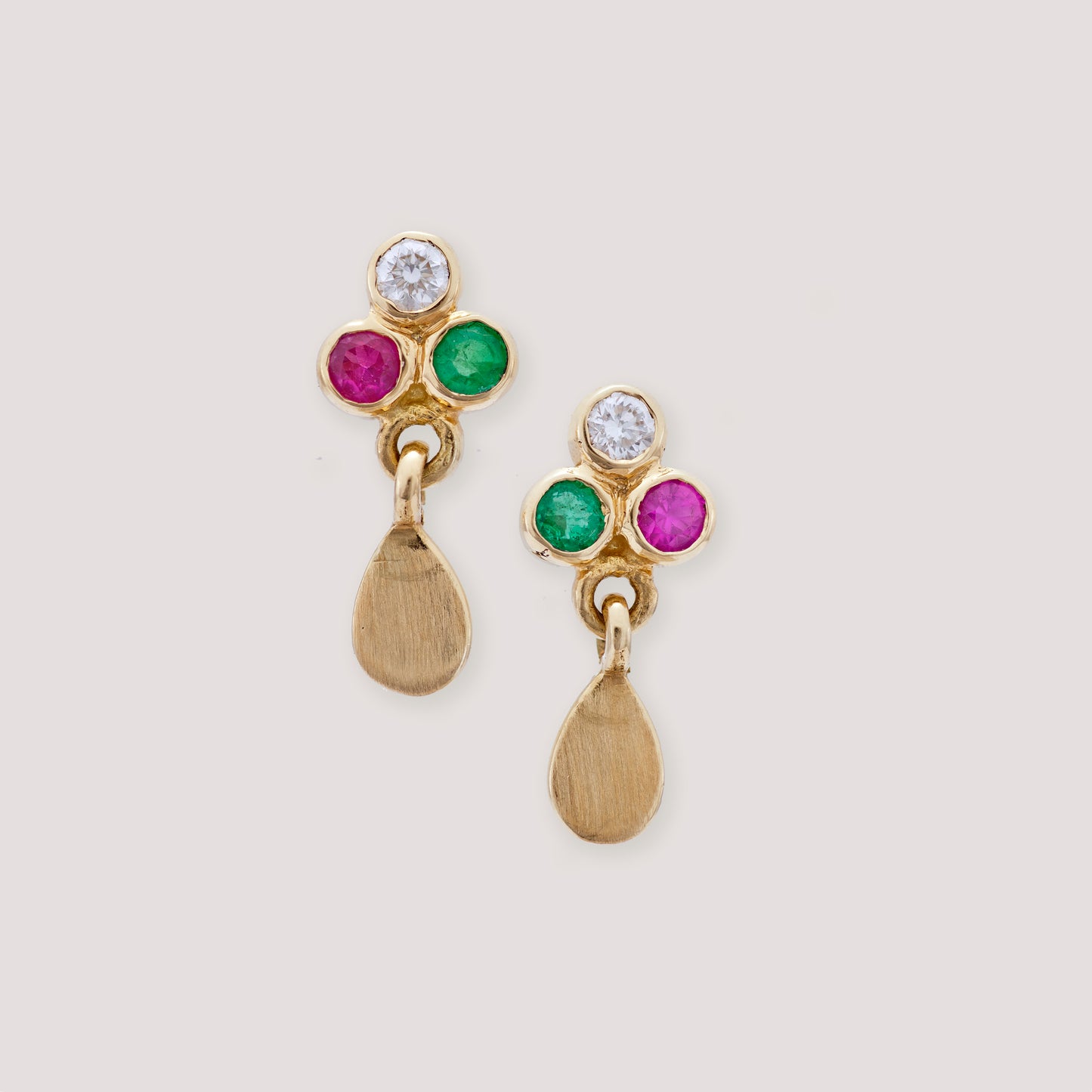 The Babyrasa Anjali Floral Gold, Diamond, Ruby and Emerald Ear Studs by Rasvihar