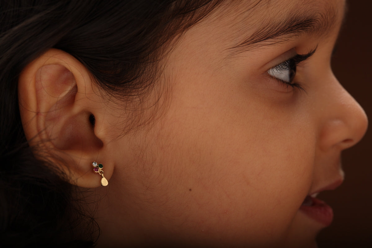 The Babyrasa Anjali Floral Gold, Diamond, Ruby and Emerald Ear Studs by Rasvihar