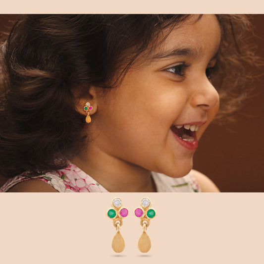 The Babyrasa Anjali Floral Gold, Diamond, Ruby and Emerald Ear Studs by Rasvihar