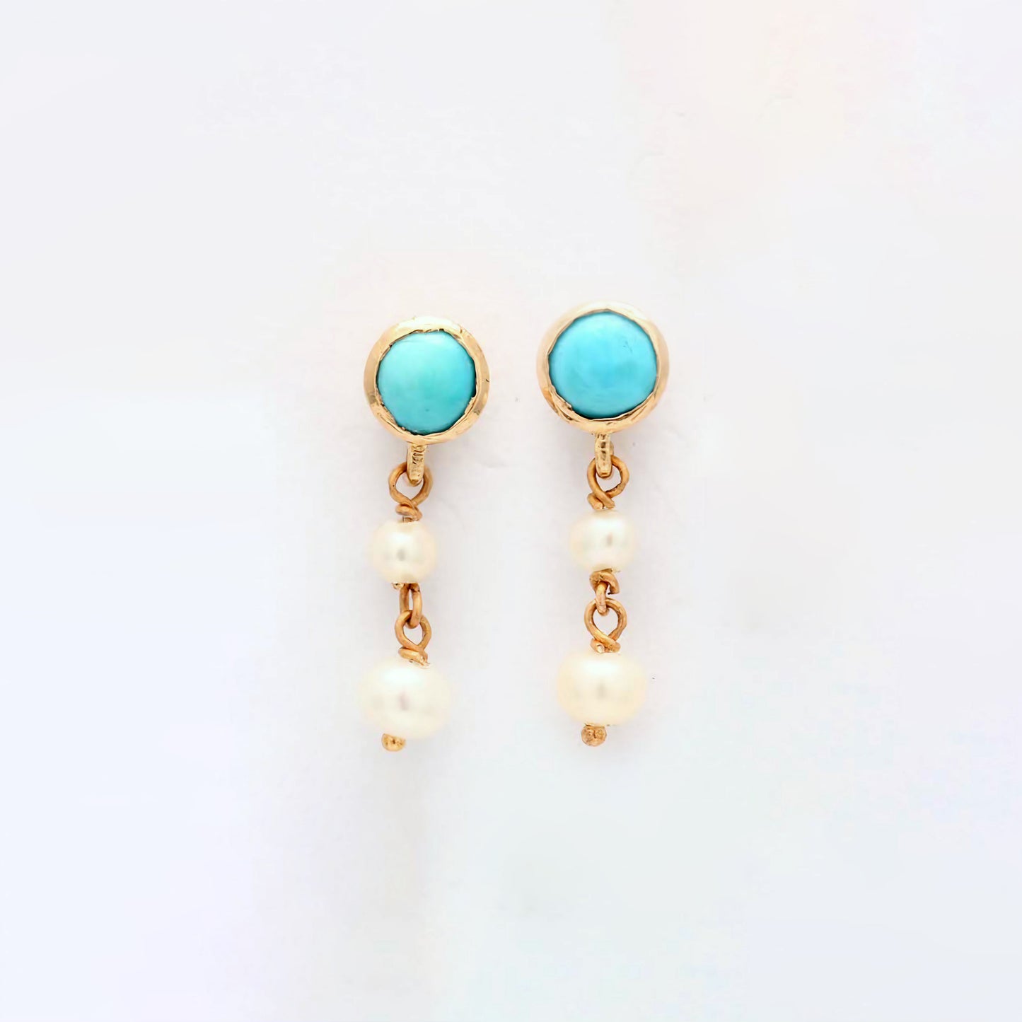 The Babyrasa Priti Gold, Turquoise and Pearl Ear Studs by Rasvihar