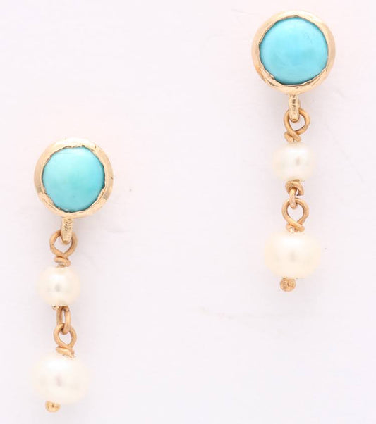 The Babyrasa Priti Gold, Turquoise and Pearl Ear Studs by Rasvihar