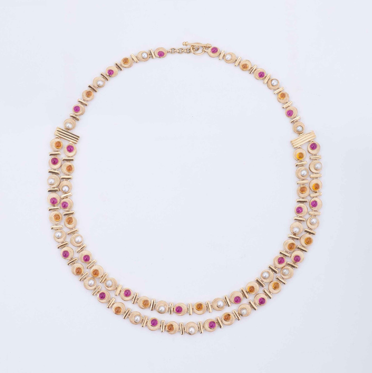The Arundhati Gold, Pearl, Ruby and Orange Sapphire Necklace by Rasvihar