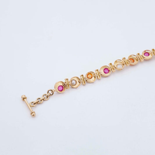 The Arundhati Gold, Pearl, Ruby and Orange Sapphire Necklace by Rasvihar