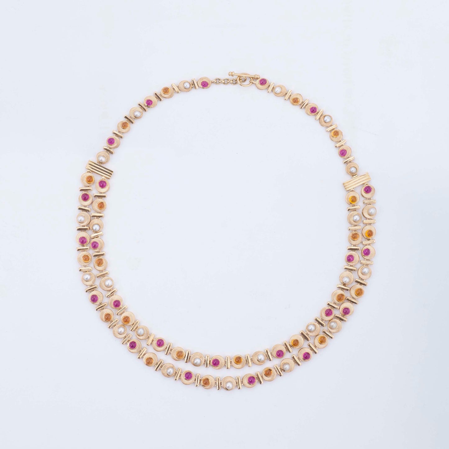The Arundhati Gold, Pearl, Ruby and Orange Sapphire Necklace by Rasvihar