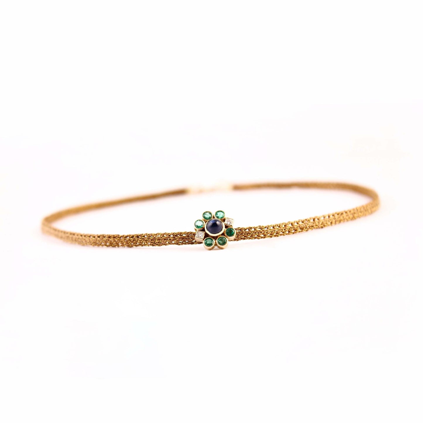 The Sukanya Gold, Blue Sapphire, Emerald and Diamond Necklace by Rasvihar