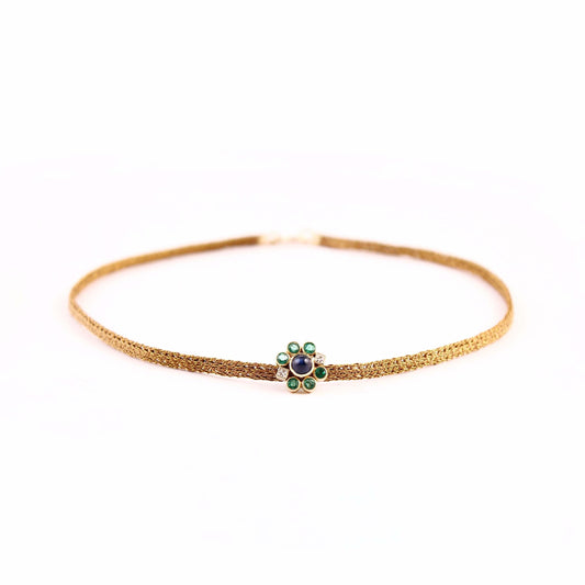 The Sukanya Gold, Blue Sapphire, Emerald and Diamond Necklace by Rasvihar