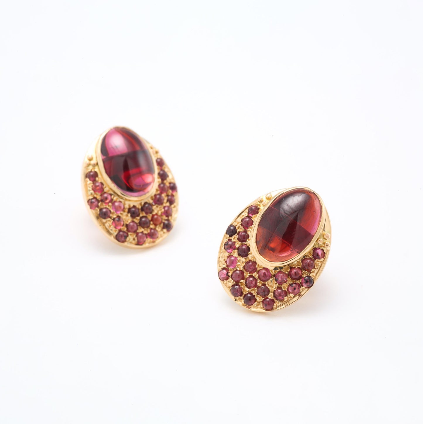 The Damini Gold and Garnet Ear Studs by Rasvihar