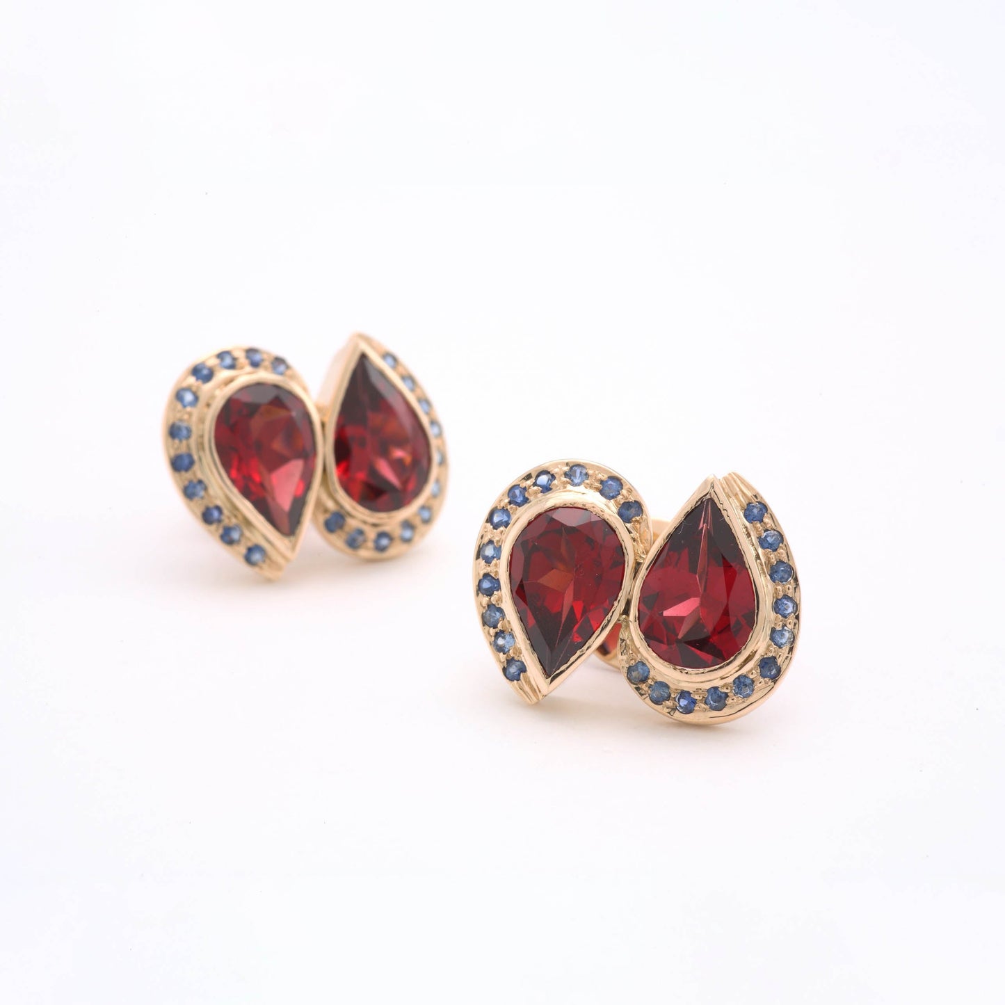 The Anitha Gold, Garnet and Blue Sapphire Ear Studs by Rasvihar