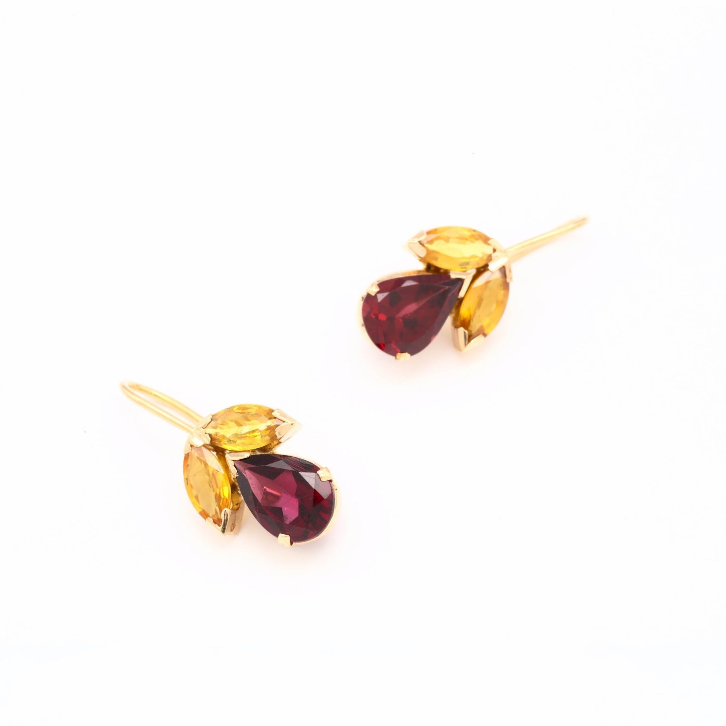 The Jyotsna Gold, Yellow Sapphire and Garnet Hook Earrings by Rasvihar