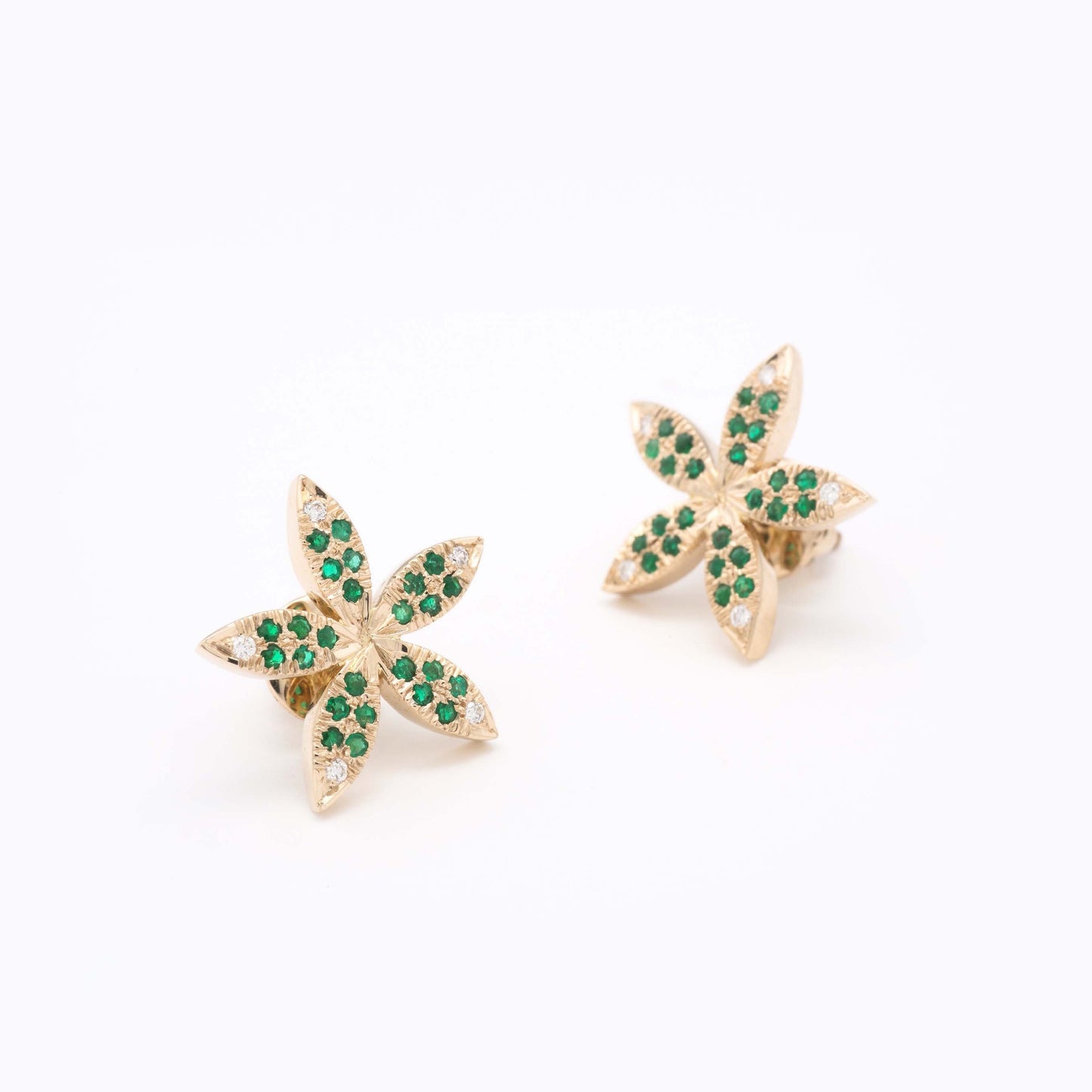 The Sunita Gold, Diamond and Emerald Ear Studs by Rasvihar