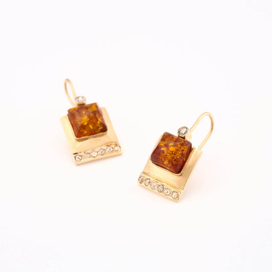 The Aangan Gold, Amber and Diamond Hook Earrings by Rasvihar