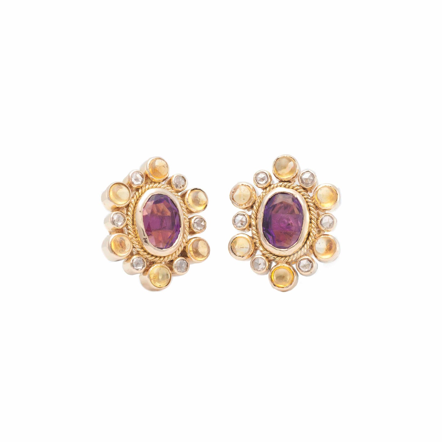 The Shakti Gold, Diamond, Ruby and Yellow Sapphire Ear Studs by Rasvihar