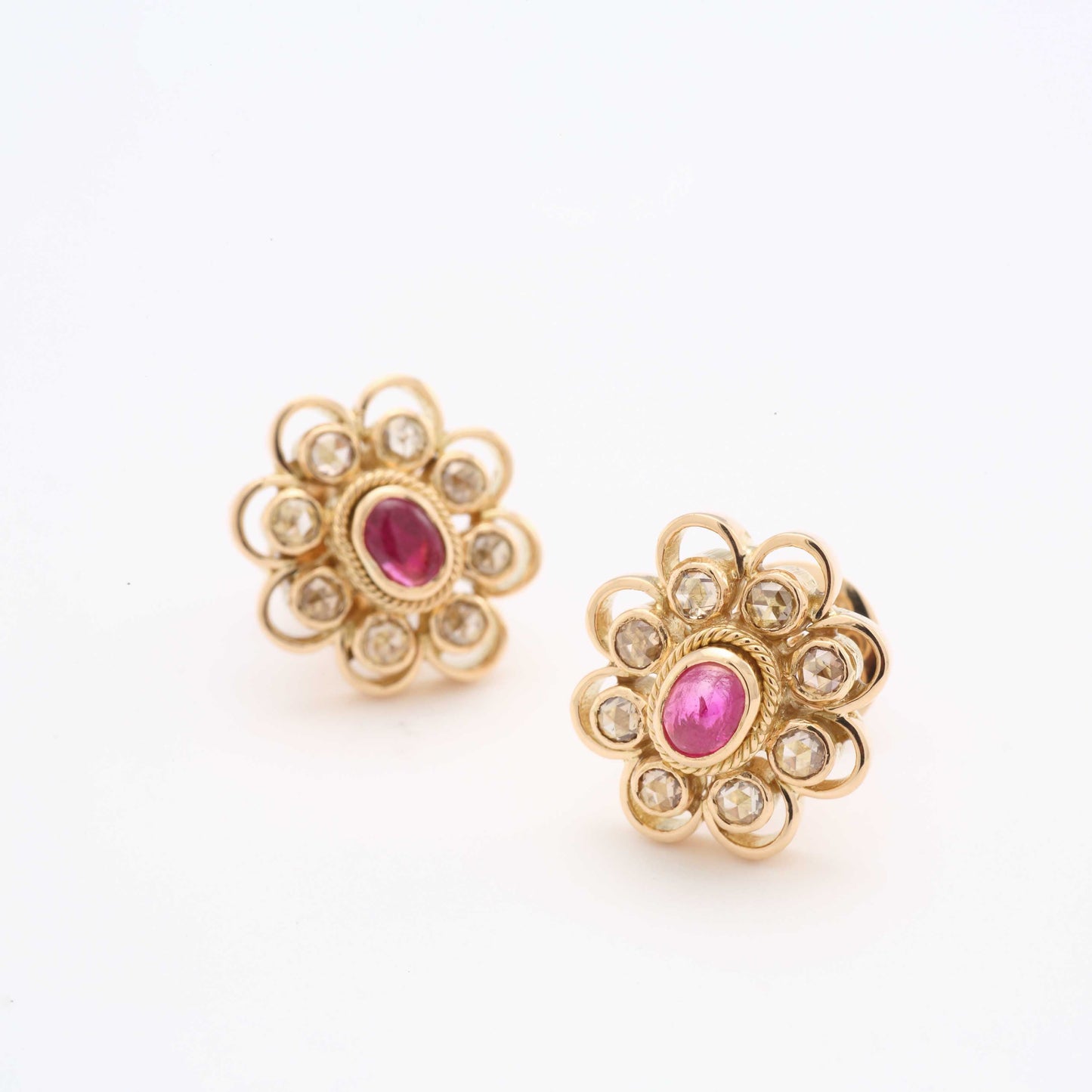 The Seema Gold, Diamond and Ruby Ear Studs by Rasvihar