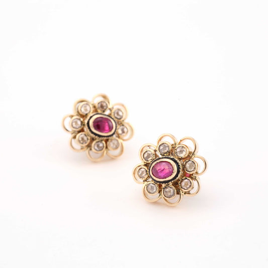 The Seema Gold, Diamond and Ruby Ear Studs by Rasvihar