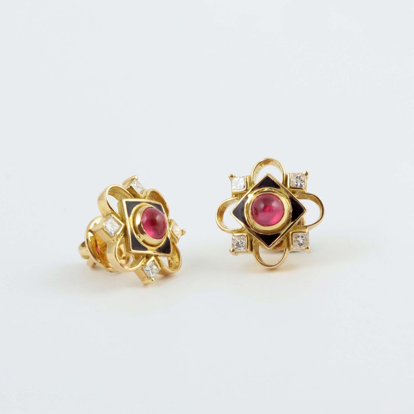 The Mandakini Gold, Ruby and Diamond Ear Studs by Rasvihar
