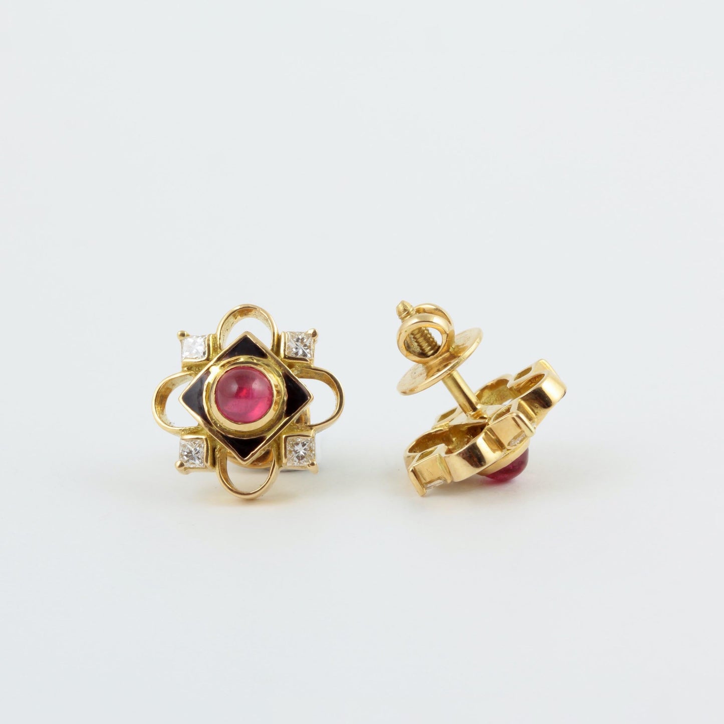 The Mandakini Gold, Ruby and Diamond Ear Studs by Rasvihar