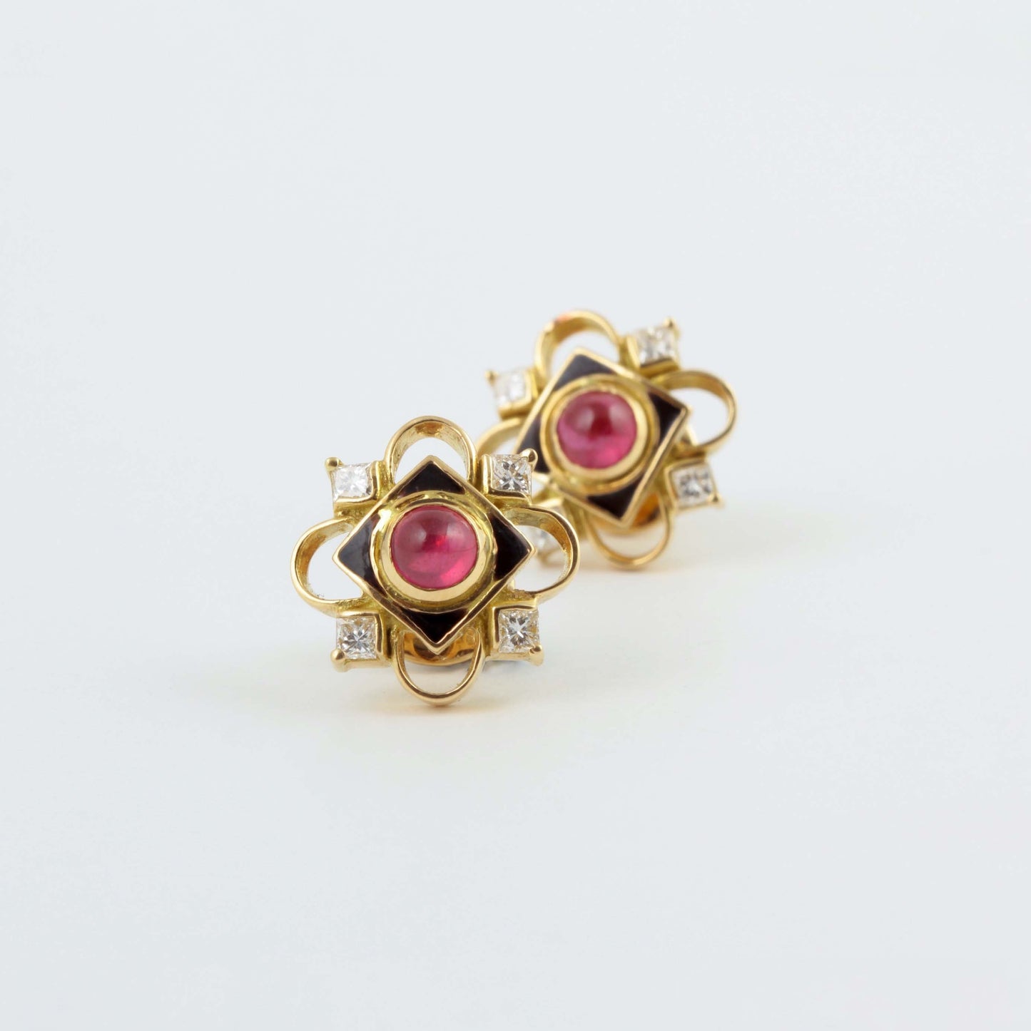 The Mandakini Gold, Ruby and Diamond Ear Studs by Rasvihar