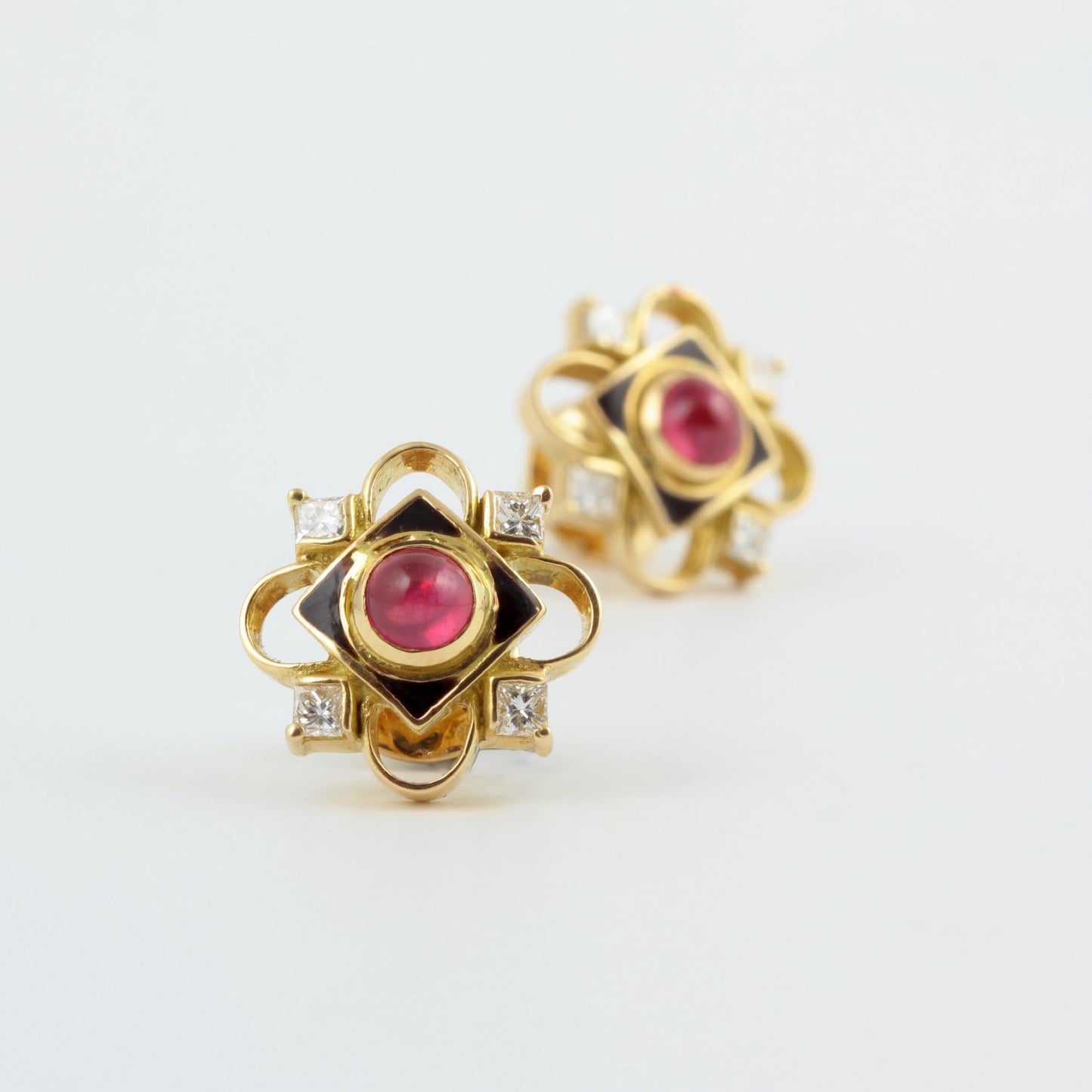 The Mandakini Gold, Ruby and Diamond Ear Studs by Rasvihar