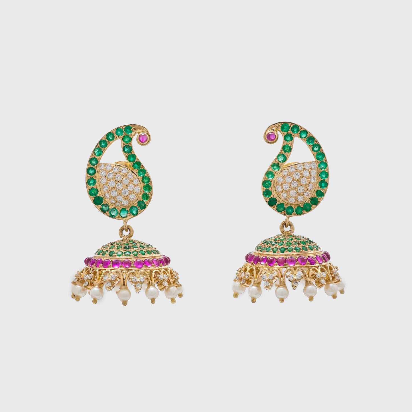 The Vandana Gold, Diamond, Emerald, Ruby and Pearl Jhumka by Rasvihar