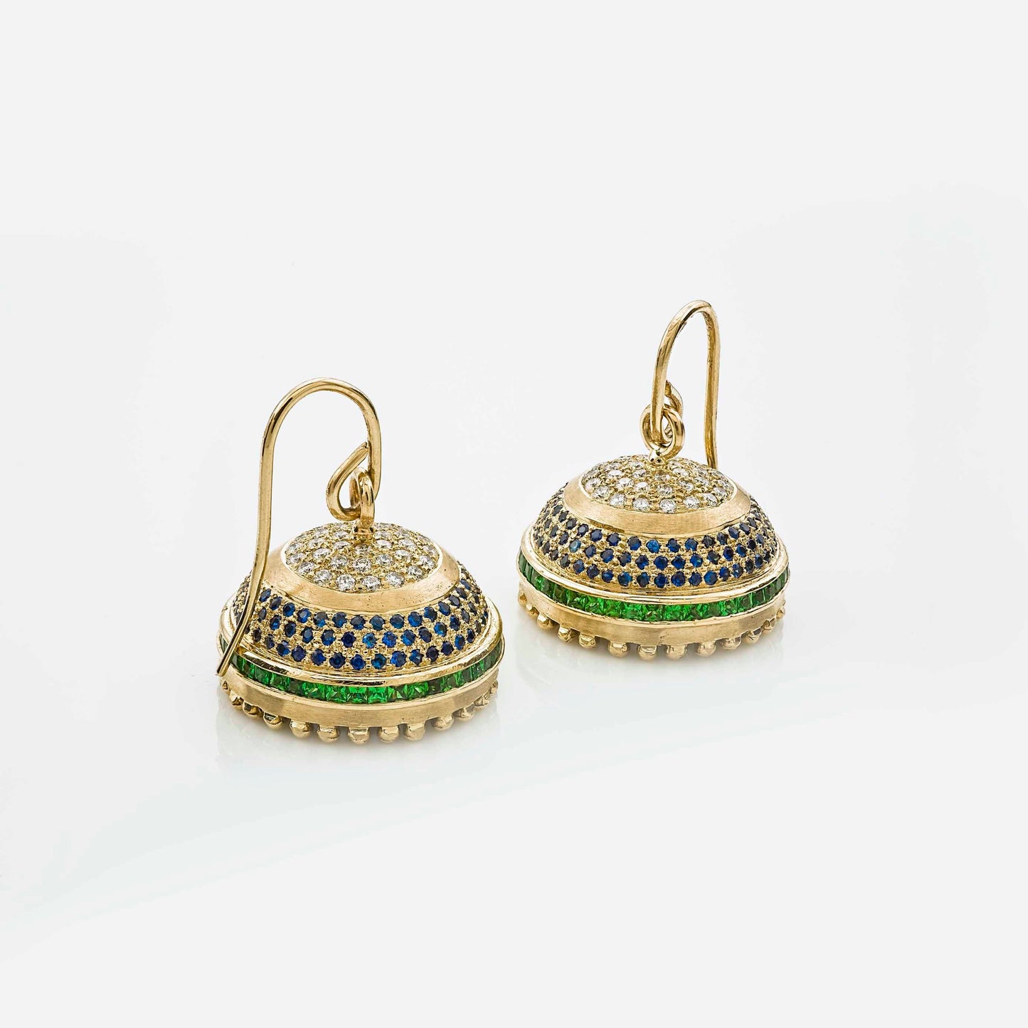 The Reena Gold, Tsavorite, Blue Sapphire and Diamond Jhumka by Rasvihar