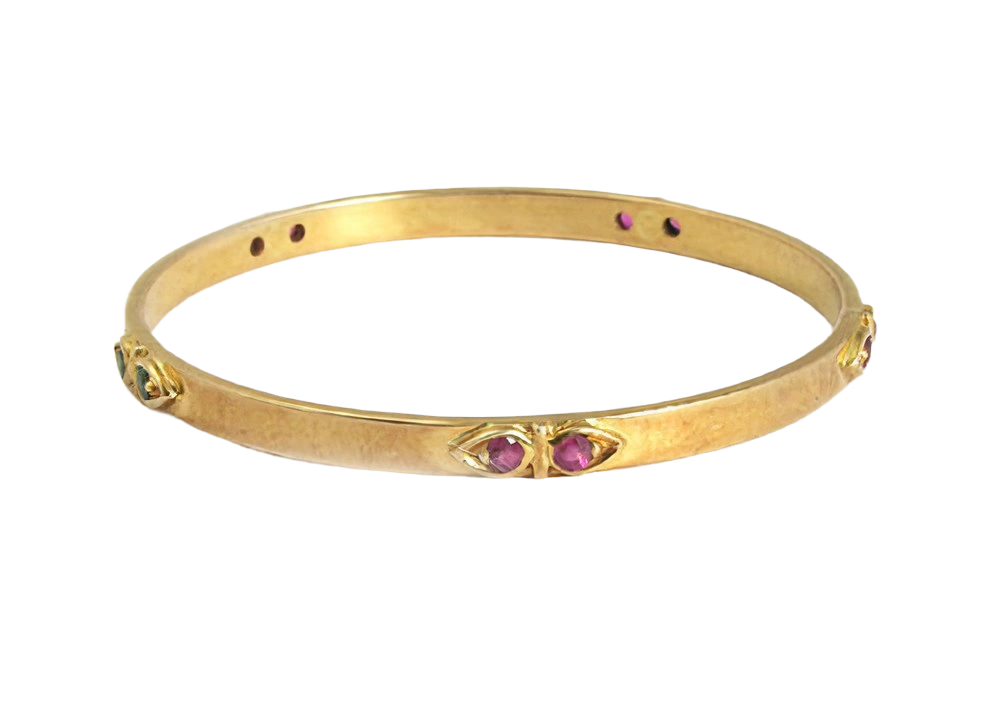 The Babyrasa Urmi Gold, Ruby and Emerald Bangle by Rasvihar