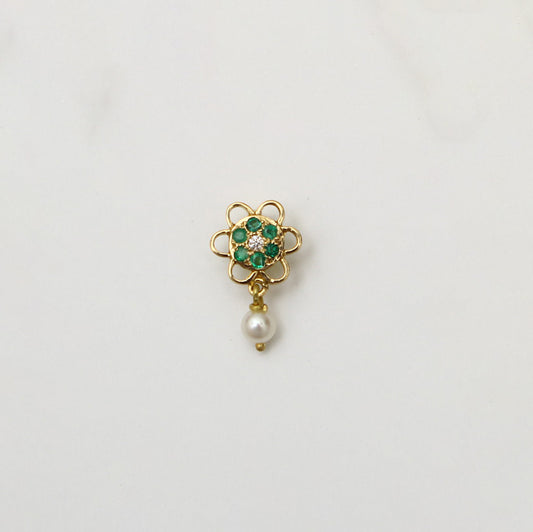 The Babyrasa Anshula Floral Gold, Diamond, Emerald and Pearl Pendant by Rasvihar