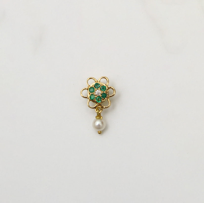 The Babyrasa Anshula Floral Gold, Diamond, Emerald and Pearl Pendant by Rasvihar