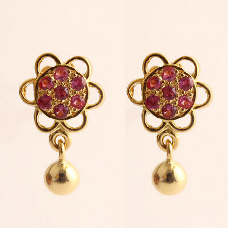 The Babyrasa Sheetal Floral Gold and Pink Sapphire Ear Studs by Rasvihar