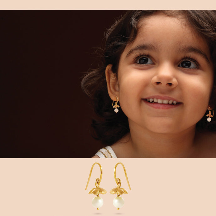 The Babyrasa Laya Floral Gold and Pearl Jhumka by Rasvihar