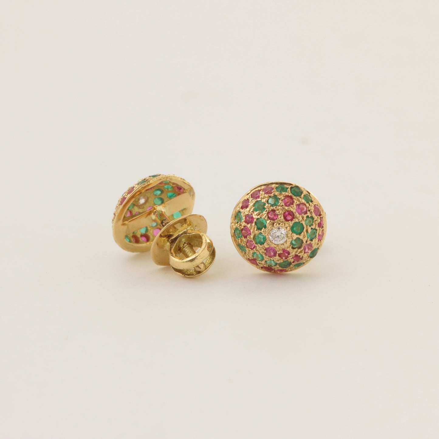 The Babyrasa Ishani Gold, Ruby, Emerald and Diamond Ear Studs by Rasvihar