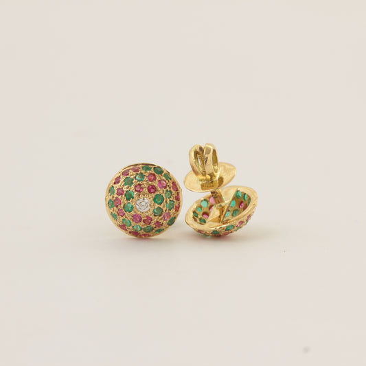 The Babyrasa Ishani Gold, Ruby, Emerald and Diamond Ear Studs by Rasvihar
