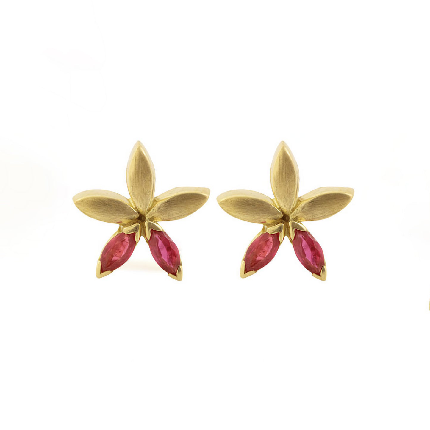 The Babyrasa Simran Petal Gold and Ruby Ear Studs by Rasvihar