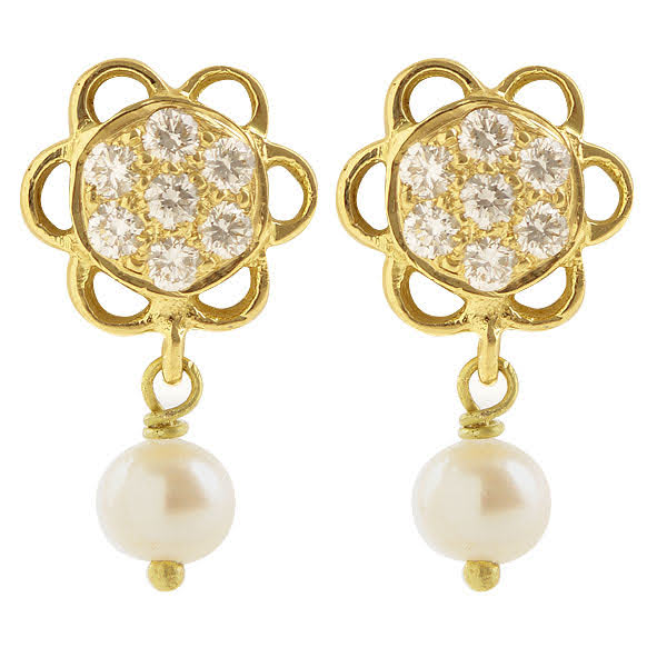 The Babyrasa Kahala Floral Gold and Diamond and Pearl Ear Studs by Rasvihar